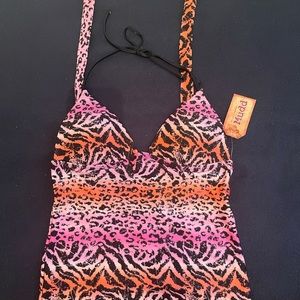 Mudd Sport bra swim top, swimming truck, Size S pink